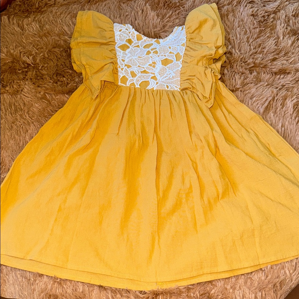 Yellow Kids Dress with Lace Detail